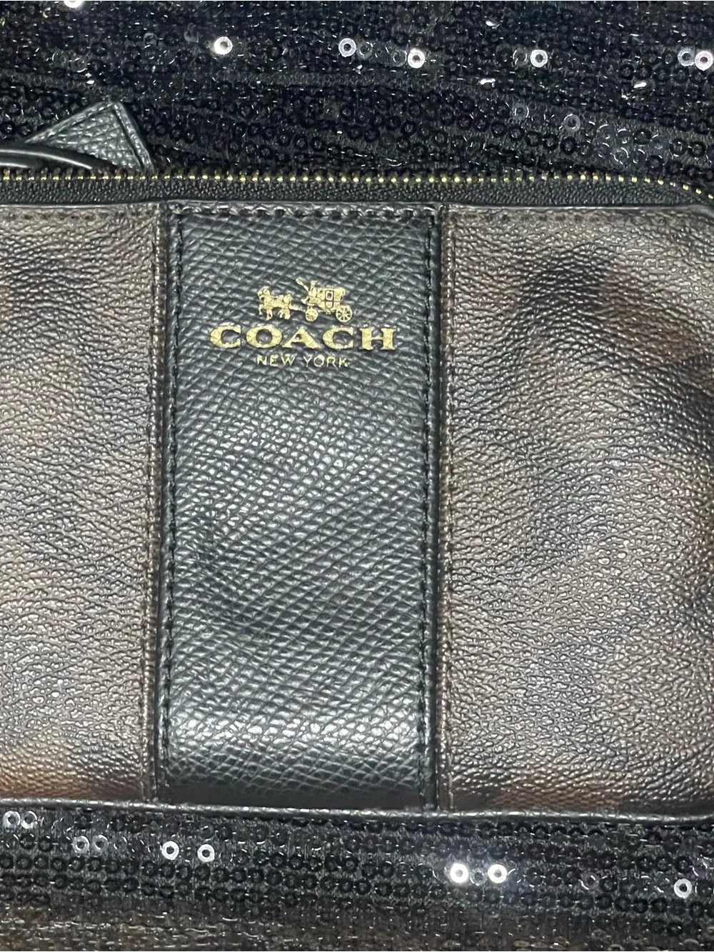 Coach Leather Wristlet in Brown and Black with Gold Logo